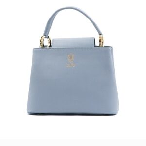Vera Pelle Italian Crossgrain Leather Satchel In Pale Blue